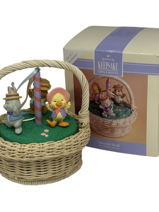 VTG 1993 Hallmark Keepsake Ornament “Maypole Stroll” with Display Basket Decor - Picture 1 of 9